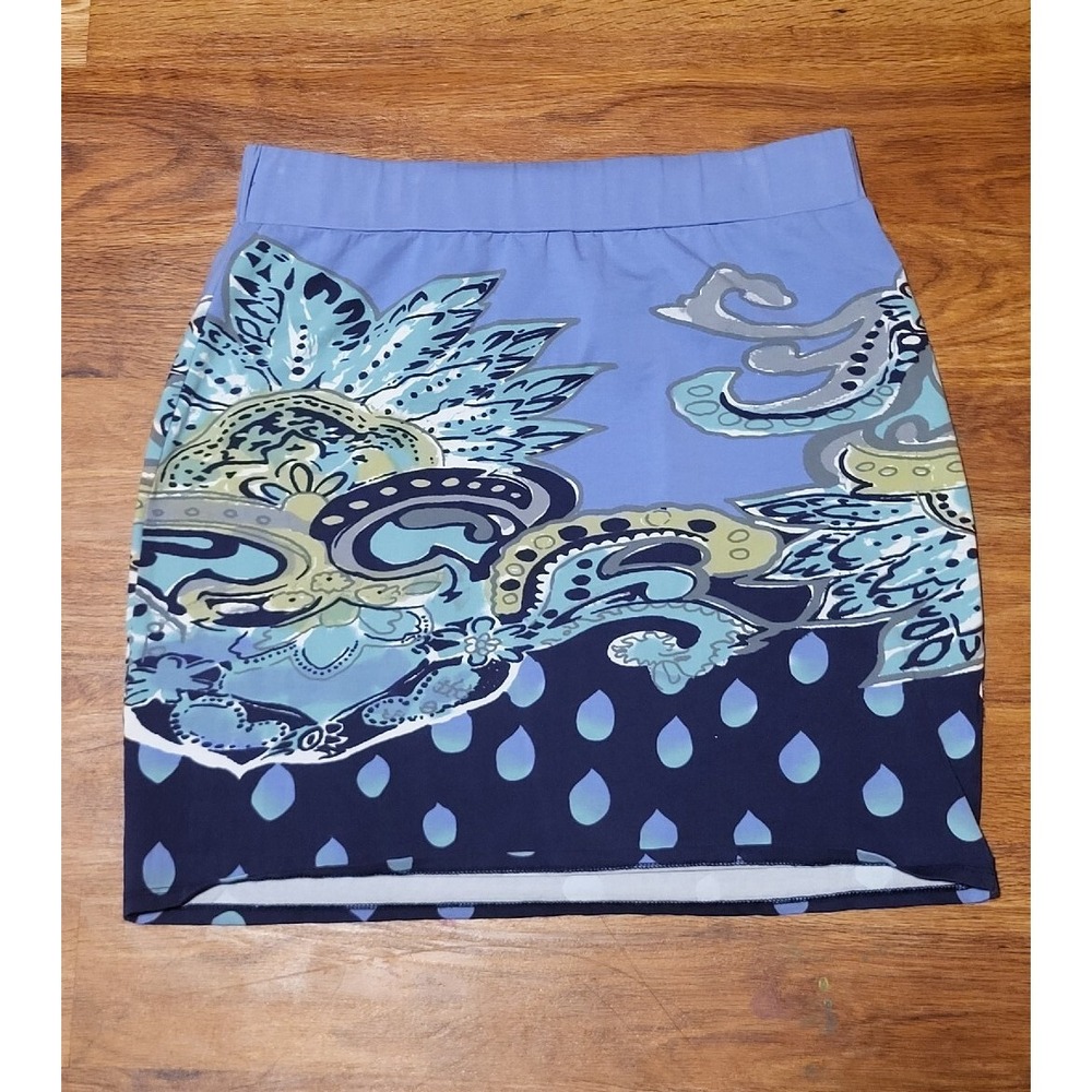 Krimson Klover Women's L Mod Print Skirt Blue Cotton blend Knit